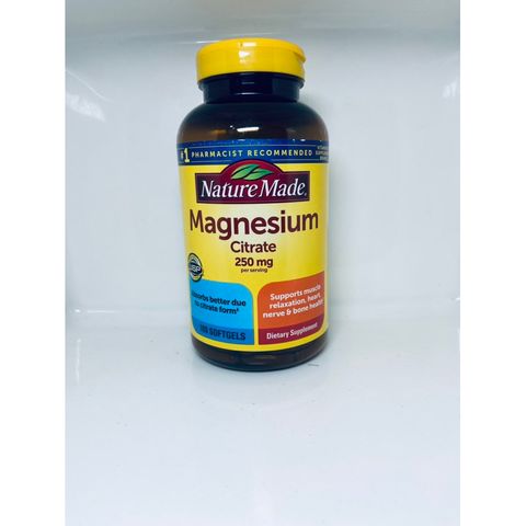 Viên uống bổ sung Magie Nature Made Magnesium Citrate 250mg 180 viên - Hỗ trợ sức khỏe xương và tâm trạng, giảm stress và lo âu