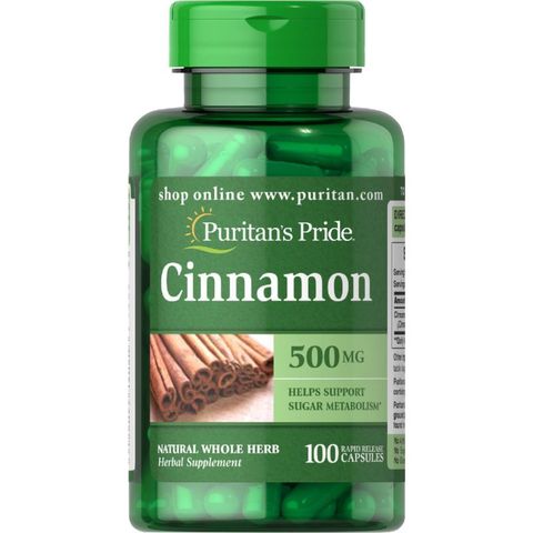 Viên bổ trợ giảm đường huyết Puritan's Pride Cinnamon 500mg - Hỗ trợ tiểu đường, tăng cường sức khỏe insulin, chống oxy hóa