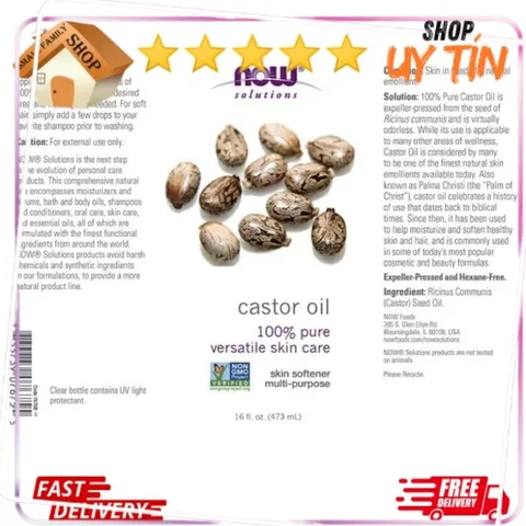 Dầu Dưỡng Da Hạt Thầu Dầu Castor Oil Now Solutions - Tinh Chất Dưỡng Ẩm Tự Nhiên, Làm Sáng Da, Đối Với Tất Cả Các Loại Da