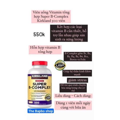  Viên tổng hợp Kirkland Super B-Complex 500 viên - Small Family