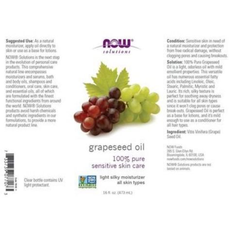 Dầu Hạt Nho Now Grapeseed Oil 100% Nguyên Chất - Dưỡng Da Nhạy Cảm, Khắc Phục Da Khô, Chống Lão Hóa, Không Gây Mụn