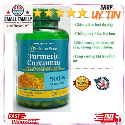 Viên uống tinh bột nghệ Puritan's Pride 500mg - Hỗ trợ tiêu hóa, Làm đẹp da và Cải thiện sức khỏe dạ dày cho phụ nữ
