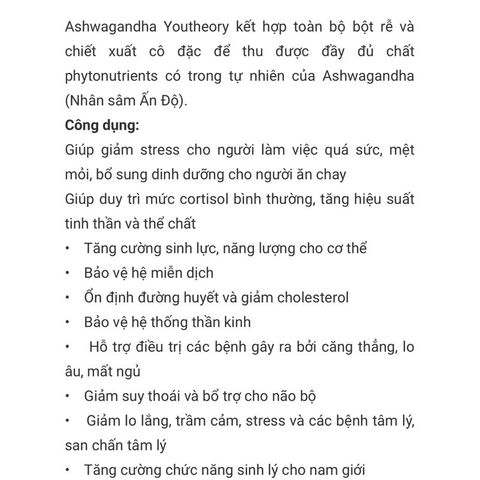 Viên uống nhân sâm Ấn Độ Ashwagandha giảm căng thẳng,  stress