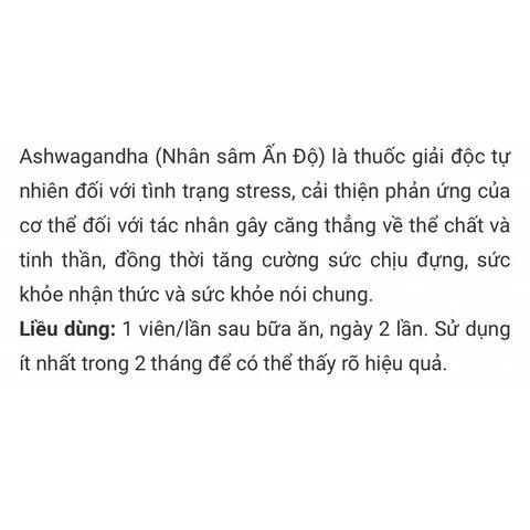 Viên uống nhân sâm Ấn Độ Ashwagandha giảm căng thẳng,  stress