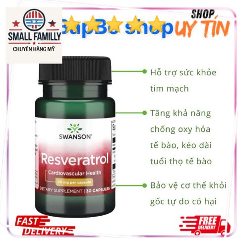 Viên Uống Resveratrol 100mg - Hỗ Trợ Tim Mạch, Chống LHóa, Bảo Vệ Tế Bào - 30 Viên Hỗ Trợ Sức Khỏe Tối Ưu