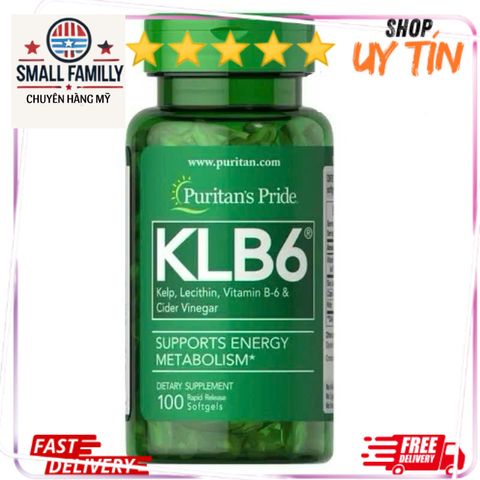 Viên uống KLB6 Puritan's Pride Bổ Sung B6 Hỗ Trợ Tuyến Giáp và Kiểm Soát Chất Béo - Tăng Cường Chuyển Hóa và Đốt Cháy Mỡ Dư Thừa