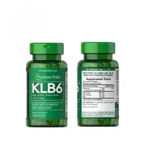 Viên uống KLB6 Puritan's Pride Bổ Sung B6 Hỗ Trợ Tuyến Giáp và Kiểm Soát Chất Béo - Tăng Cường Chuyển Hóa và Đốt Cháy Mỡ Dư Thừa