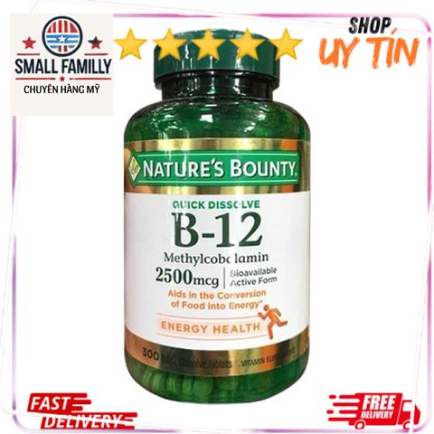 Viên bổ sung Vitamin B12 Nature's Bounty 2500mcg - Hỗ Trợ Hệ Thần Kinh, Tăng Cường Sức Khỏe Da, 75 Viên Hàng Chính Hãng Mỹ