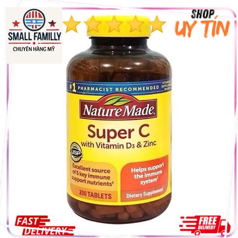 Viên uống Nature Made Super C Vitamin D3 & Zinc 200 viên - Hỗ trợ miễn dịch và sức khỏe tổng thể