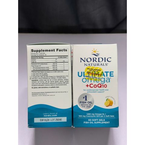 Viên uống Nordic Naturals Ultimate Omega + CoQ10 - Tăng cường sức khỏe tim mạch, hỗ trợ thị lực và năng lượng tế bào, chống oxy hóa.