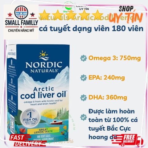 Dầu gan cá tuyết dạng viên Nordic naturals Artic Cod Liver oil 180 viên. SmallFamily