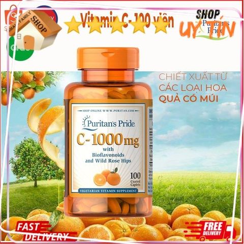 Viên uống bổ sung Vitamin C 1000mg Puritan's Pride - Hỗ trợ sức khỏe, làm đẹp da và nâng cao miễn dịch từ Mỹ