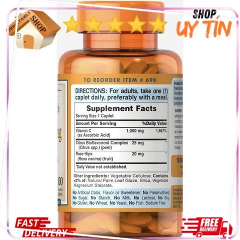 Viên uống bổ sung Vitamin C 1000mg Puritan's Pride - Hỗ trợ sức khỏe, làm đẹp da và nâng cao miễn dịch từ Mỹ