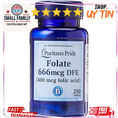 Viên Bổ Sung Folic Acid 400 mcg Puritan’s Pride - Giảm Thiếu Máu, Hỗ Trợ Tim Mạch, 250 Viên