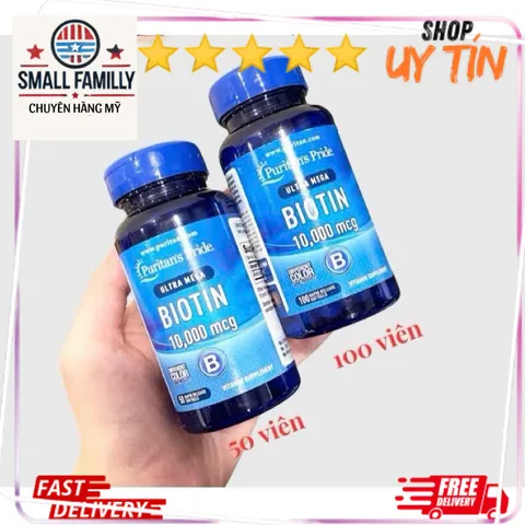 Viên uống Biotin Puritan's Pride 10000 mcg - Giảm rụng tóc, kích mọc tóc nhanh và đẹp, chăm sóc tóc khỏe mạnh