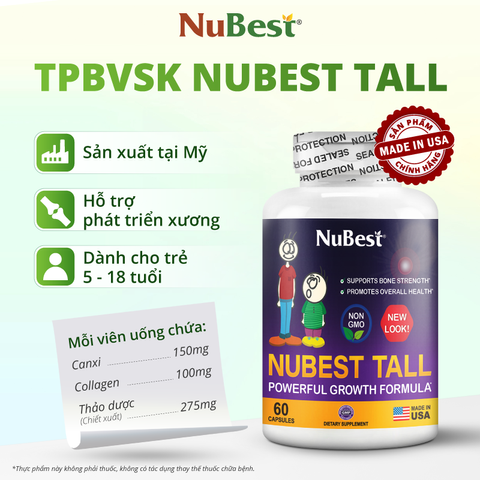 Viên uống Tăng Chiều Cao NuBest Tall New Look - Hỗ Trợ Phát Triển Xương, Chắc Khỏe Cho Trẻ Em 5-18 Tuổi (Combo 3 Tặng 1)