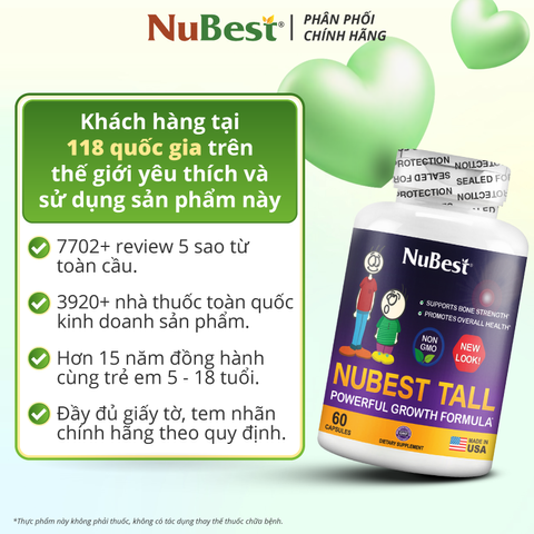 Viên uống Tăng Chiều Cao NuBest Tall New Look - Hỗ Trợ Phát Triển Xương, Chắc Khỏe Cho Trẻ Em 5-18 Tuổi (Combo 3 Tặng 1)