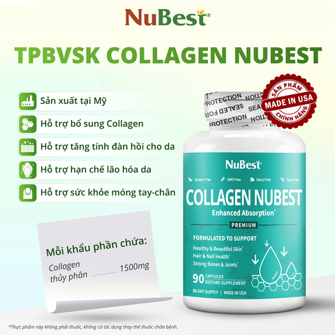 Viên Uống Collagen NuBest Thủy Phân - 90 Viên Hỗ Trợ Làm Đẹp Da, Ngừa Nếp Nhăn, Từ Mỹ, Sản Phẩm Chất Lượng Cao