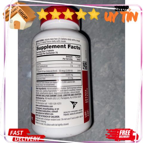 Viên uống Glucosamine Schiff 1500mg, MSM 2000mg và D3 - Hỗ trợ sức khỏe xương khớp, giảm đau viêm khớp, sản phẩm nhập khẩu từ Mỹ