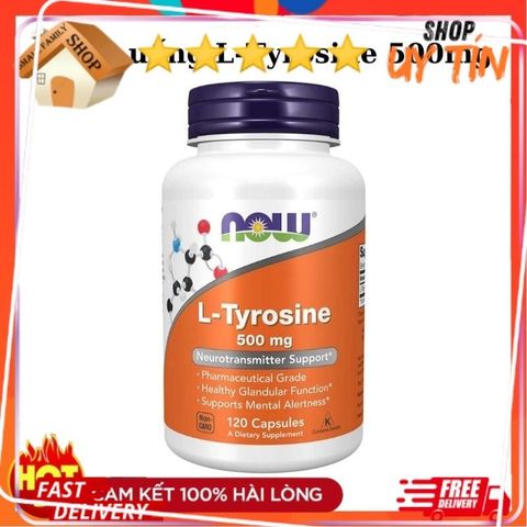 Viên uống L-Tyrosine Now 500mg - Hỗ trợ giảm căng thẳng, cải thiện trí nhớ - 120 viên bổ não từ Mỹ