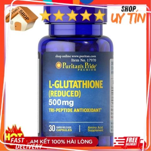 Viên Uống Trắng Da Glutathione 500mg Puritan's Pride - Chống Oxy Hóa, Bổ Gan, Làm Sáng Da, 30 Viên