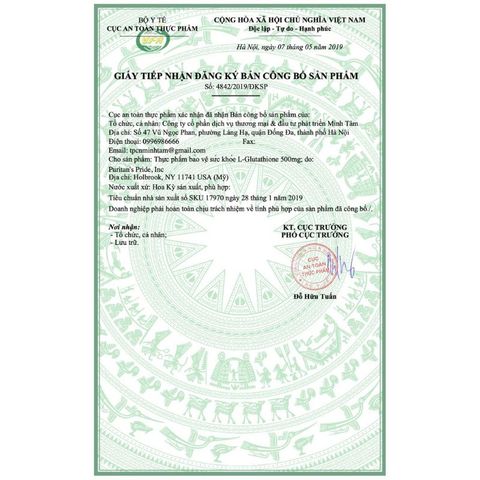 Viên Uống Trắng Da Glutathione 500mg Puritan's Pride - Chống Oxy Hóa, Bổ Gan, Làm Sáng Da, 30 Viên