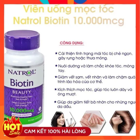 Viên Uống Mọc Tóc, Ngăn Rụng Tóc Natrol Biotin 10.000mcg 100 Viên của Mỹ