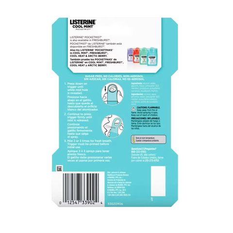 Xịt thơm miệng Listerine Pocket Mist - Bạc Hà & Trà Xanh - Gói 2 x 7.7ml - Diệt Vi Khuẩn, Hơi Thở Thơm Mát Tức Thì, Nhỏ Gọn, Tiện Dụng