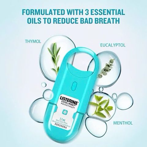Xịt thơm miệng Listerine Pocket Mist - Bạc Hà & Trà Xanh - Gói 2 x 7.7ml - Diệt Vi Khuẩn, Hơi Thở Thơm Mát Tức Thì, Nhỏ Gọn, Tiện Dụng