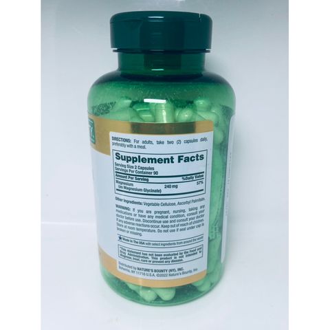 Viên uống bổ sung Magie Nature's Bounty 240mg - Hỗ trợ sức khỏe xương, cơ bắp và thần kinh, không chứa gluten, 180 viên nang dễ hấp thu