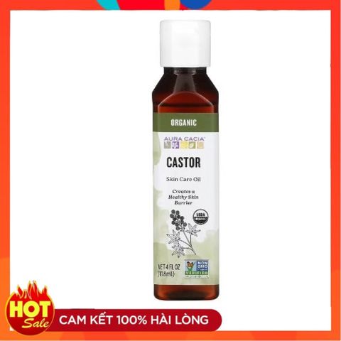 Dầu Thầu Dầu Hữu Cơ Aura Cacia Castor Oil - Dưỡng Da & Tóc Mượt Mà, Chất Lượng Từ Mỹ, An Toàn Cho Da Nhạy Cảm