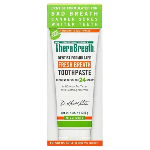 Kem đánh răng TheraBreath 113.5g - Chăm sóc Răng miệng, Hơi thở thơm mát không Fluoride, Công thức nha sĩ, Hỗ trợ làm trắng răng