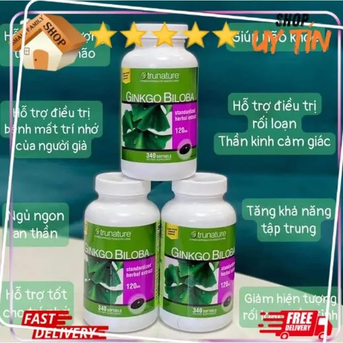 (Auth) Viên Bổ Não Trunature Ginkgo Biloba 120mg - Hỗ Trợ giúp Trí Nhớ, Đọc Thông Minh, Dành Cho Người Trưởng Thành