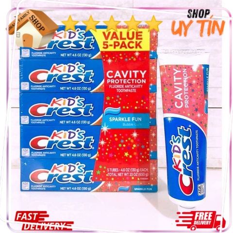 Kem Đánh Răng Trẻ Em Crest Kids 130g - Hương Vị Trái Cây An Toàn, Chống Sâu Răng, Dành Cho Bé Từ 2 Tuổi