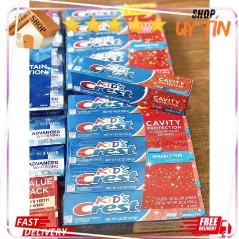 Kem Đánh Răng Trẻ Em Crest Kids 130g - Hương Vị Trái Cây An Toàn, Chống Sâu Răng, Dành Cho Bé Từ 2 Tuổi