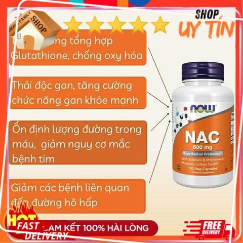 Viên Giải Độc Gan N-Acetyl-Cysteine 600mg-1000mg - Tăng Cường Chức Năng Gan, Hỗ Trợ Kháng Oxy Hóa, Chính Hãng Mỹ