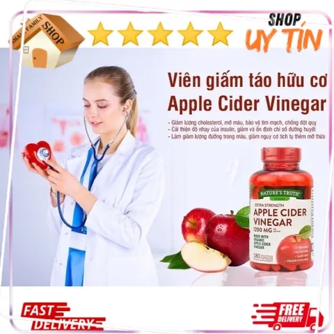 Viên / Kẹo giảm cân giấm táo, mỡ thừa Apple Cider Vinegar 1200mg 180 viên