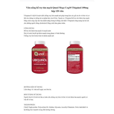 [HD 08/27] Viên phòng đột quy. tim mạch Qunol Mega CoQ10 Ubiquinol 100mg 120v - Small Family