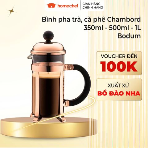 Bình Pha Cà Phê Pháp Bodum Chambord 1L - Thiết Kế Cổ Điển, Thủy Tinh Borosilicat, Dễ Sử Dụng, Hương Vị Tinh Khiết