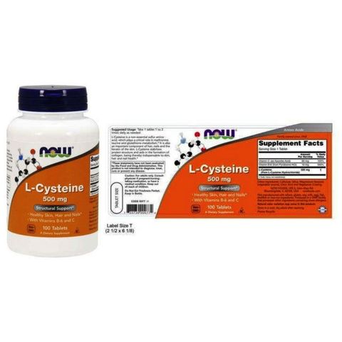 Viên Uống L-Cysteine Now 500mg Giảm Mụn, Dưỡng Da, Tóc, Móng - Hỗ Trợ Làm Đẹp từ Mỹ, 100 Viên