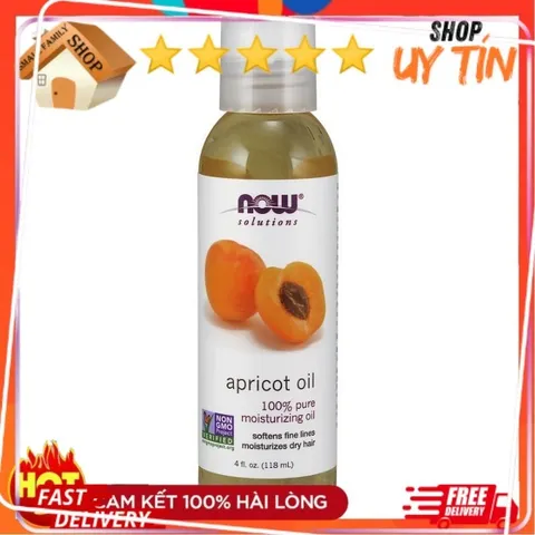 Dầu Mơ Apricot 100% Dưỡng Ẩm Da, Tóc Chống Lão Hóa - NOW FOODS 118ml Giải Pháp Cho Da Khô, Tóc Giòn