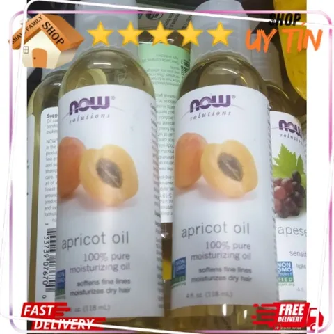 Dầu Mơ Apricot 100% Dưỡng Ẩm Da, Tóc Chống Lão Hóa - NOW FOODS 118ml Giải Pháp Cho Da Khô, Tóc Giòn