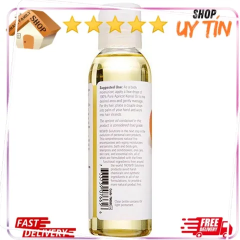 Dầu Mơ Apricot 100% Dưỡng Ẩm Da, Tóc Chống Lão Hóa - NOW FOODS 118ml Giải Pháp Cho Da Khô, Tóc Giòn
