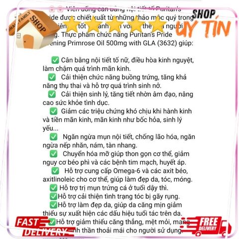 Viên uống tinh dầu hoa anh thảo Puritan's Pride 500mg_1000mg_1300mg - Cân bằng nội tiết tố, cải thiện sức khỏe nữ giới, làm đẹp da và tóc