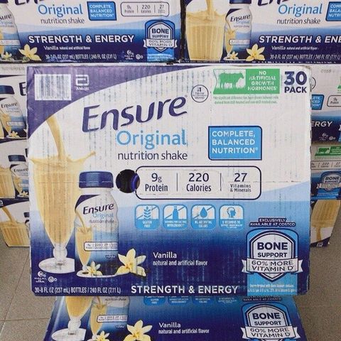 Thùng Sữa Nước Ensure Original Vanilla 237ml - Sữa Dinh Dưỡng Giàu Chất Đạm, Hỗ Trợ Sức Khỏe - Bộ 30 Chai Tiện Lợi