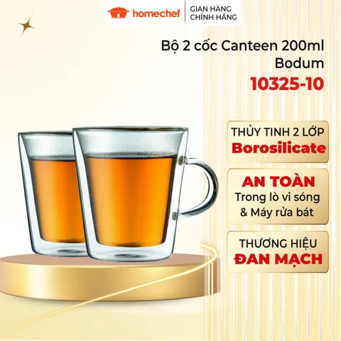 Bộ 2 Cốc Thủy Tinh Giữ Nhiệt 2 Lớp Bodum Canteen 200ml - Thủy Tinh Borosilicate Cao Cấp, An Toàn, Thiết Kế Sang Trọng