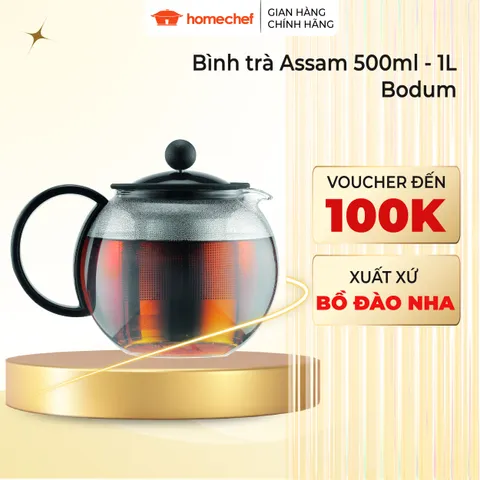 Bình Pha Trà Thủy Tinh Bodum Assam 500ml - Phong Cách Pháp, Hệ Thống Dừng Pha Thông Minh, Lý Tưởng Cho Trà Lá Rời Hoặc Túi Lọc