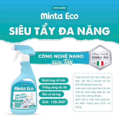 Nước Siêu Tẩy Đa Năng Minta Eco 450g - Công Nghệ Nano An Toàn, Tẩy Sạch Nhanh Chóng Nhiều Bề Mặt Trong Nhà, Thân Thiện Với Da Tay