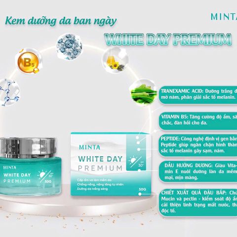 Kem Dưỡng Trắng Chống Nắng Minta White Day Premium 50g - Dưỡng Sáng Da, Ức Chế Melanin, Cấp Ẩm, SPF30+ Bảo Vệ UVA/UVB