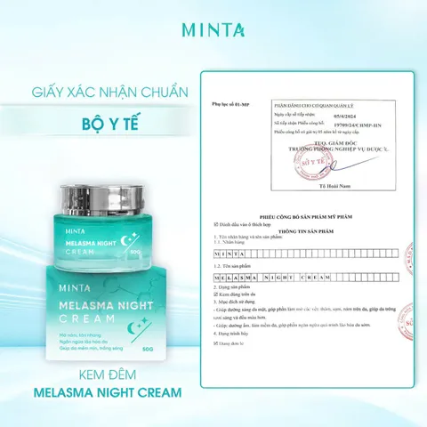 Kem Đêm Minta Melasma 50g - Dưỡng Trắng, Ngừa Nám Tàn Nhang, Cấp Ẩm Sâu, Ngăn Ngừa Lão Hóa Da